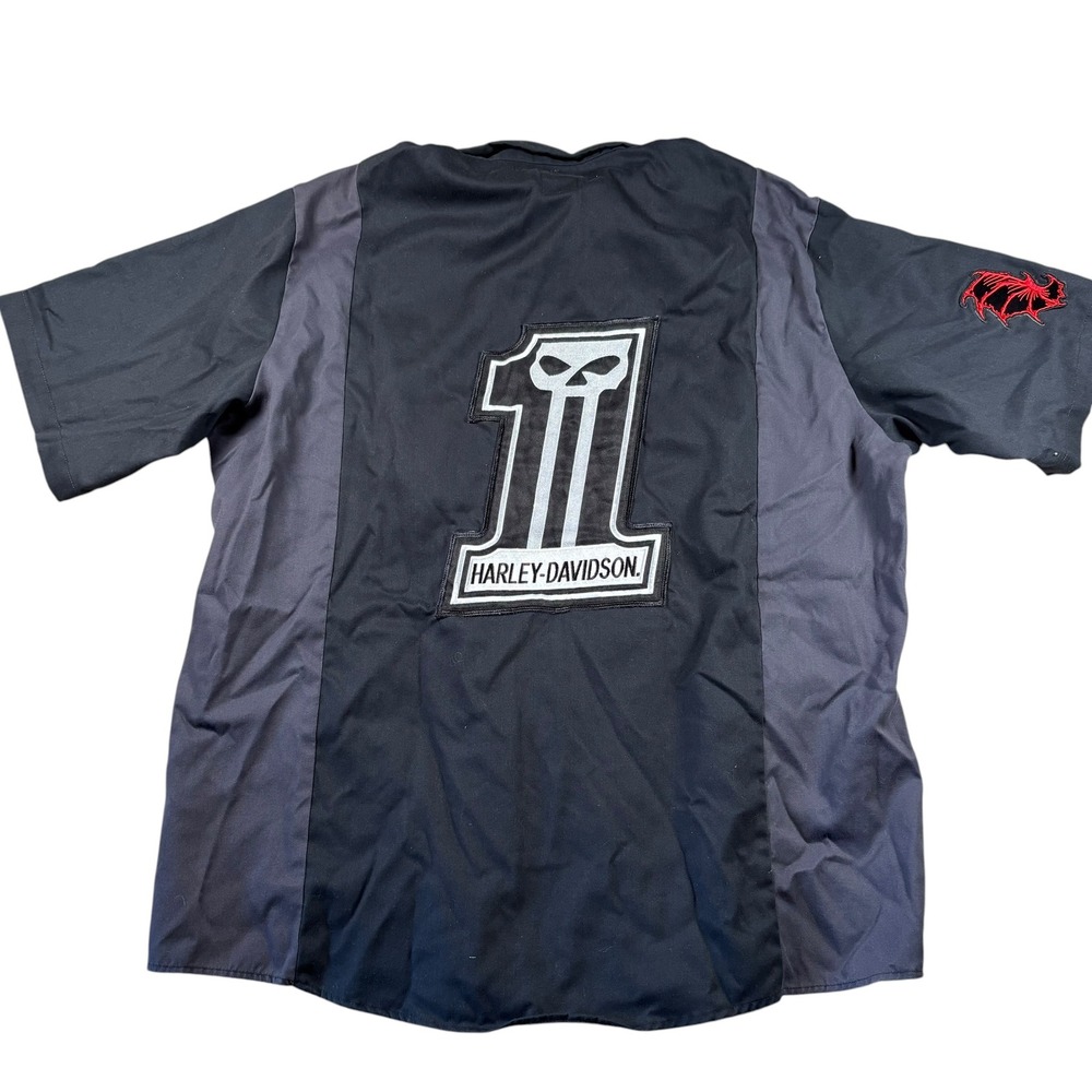 Dickies Work Shirt Mens 3XL Black Sturgis Harley Davidson Colorblock Bowling - Picture 3 of 7